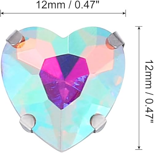 QUARKZMAN 20Pcs Cœur à Coudre Strass, 12x12mm Cœur en Cristal de Verre Strass Métal à Dos Plat avec Griffes en Argent pour l'Artisanat, la Fabrication de Bijoux DIY (Couleur Blanc Ab) - Nail Gallerys