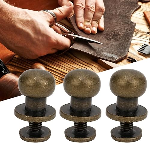 Bouton de tête rond 20pcs, vis ronde à la tête Chicago Viss de rivet en cuir étalon étalon et bouton de pointe rivets pour le cuir (Silt de la tête du moine 9 * 8 mm) - Nail Gallerys
