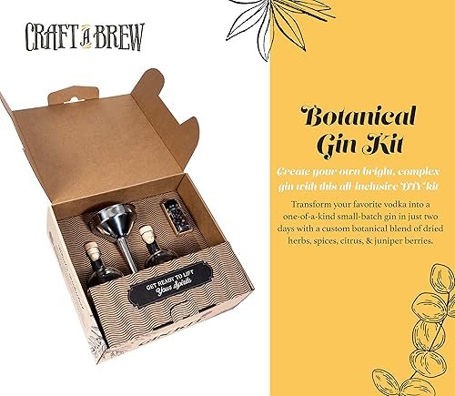 Craft A Brew Trousse à gin ; Mélange Botanique; Pour le brassage maison bricolage ; Comprend deux bouteilles en verre de 375 ml, un entonnoir à tamiser, des instructions étape par étape. - Nail Gallerys