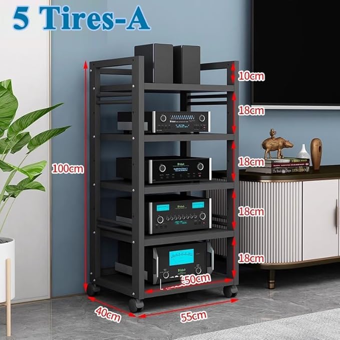 meuble chaine hifi Support multimédia audio vidéo, support de lecteur CD mobile à hauteur réglable avec roulettes, armoire AV moderne for cuisine, home cinéma, salon, salle d'enregistrement de jeux(B) - Nail Gallerys