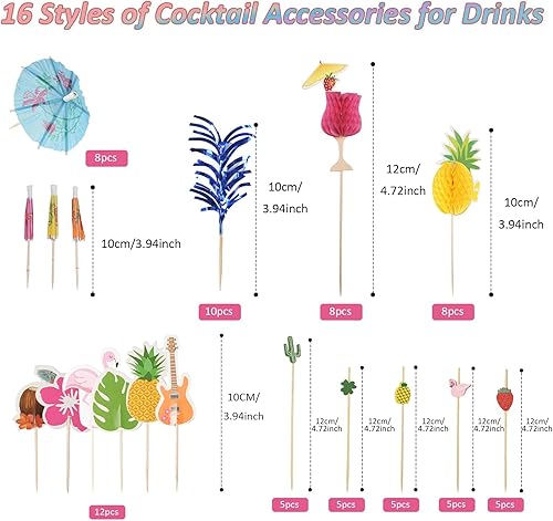 DONQL 156pcs Décoration d'accessoires de Cocktail, avec pailles de Cocktail Réutilisables, Papier Parasol Cocktail et diverses Décorations de Cocktail pour Décorer la fête de plage/d'été/de Jardin - Nail Gallerys