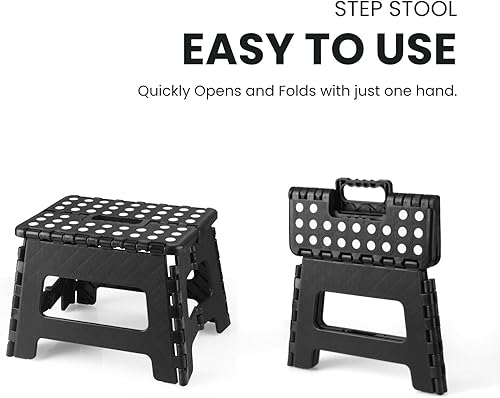 PandaEar Lot de 2 Tabourets Pliables pour la Maison, Tabouret Léger de 23 cm pour Enfants, Marchepied Solide pour Cuisine, Chambre et Salle de Bain, Noir - Nail Gallerys