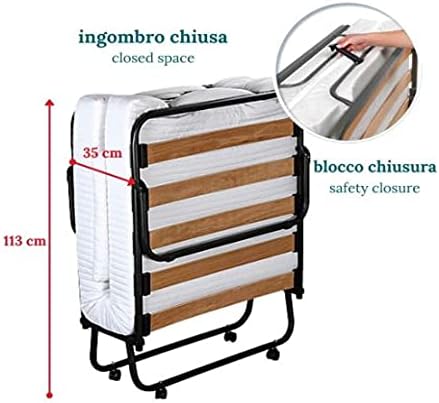 EvergreenWeb – Lit d'appoint Simple 80x190 cm Pliant avec Matelas en memoire de Forme avec oreillers en memoire Gratuit, sommier à Lattes en Bois et Roulette, orthopédique, extractible, pour invité - Nail Gallerys