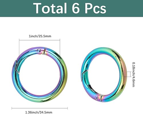 SUNNYCLUE 6 anneau en Alliage de Zinc à Ressort Couleur Arc en Ciel Fermetures Rondes en Métal Connecteur Attache Mousqueton Fermoir Mousqueton Porte Clés Boucle Clip pour Porte Clés Sac à Main Fourni - Nail Gallerys