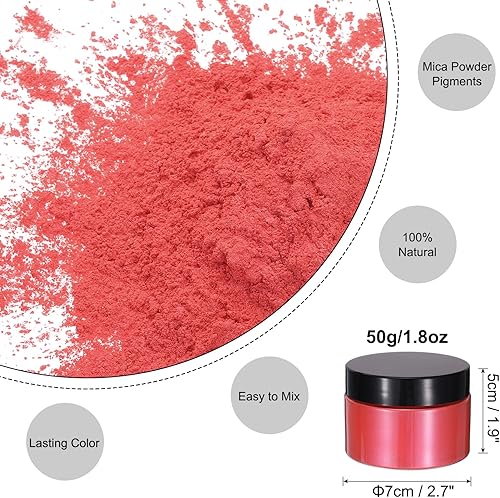QUARKZMAN 50g/1.8oz Poudre de Mica Naturelle Pigments de Résine Époxy pour Coulée de Résine, Peinture de Voiture, Loisirs Créatifs DIY, Rouge Irisé - Nail Gallerys