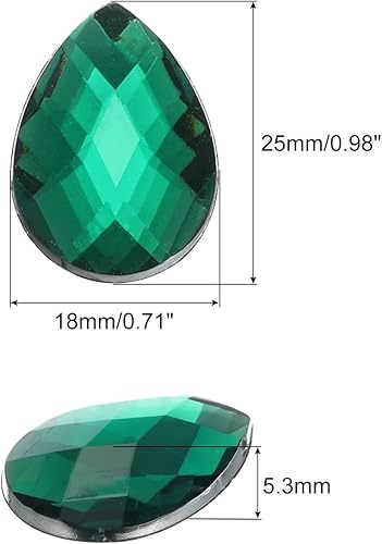 QUARKZMAN 50Pcs Pierres Précieuses en Acrylique en Forme de Gouttes à Dos Plat 18x25mm pour l'Artisanat, les Perles, les Mariages et la Fabrication de Bijoux - Vert Foncé - Nail Gallerys