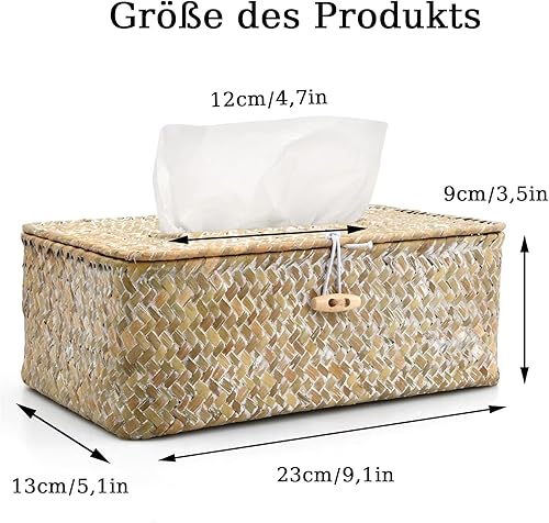 Boîte à Mouchoirs Tissée, Boîte à Mouchoirs en Rotin, Boîte en Papier Tissé à la Main, Boîte à Serviettes en Papier en Rotin, Boite de Mouchoirs en Papier, Convient pour la Maison, (Couleur Kaki) - Nail Gallerys