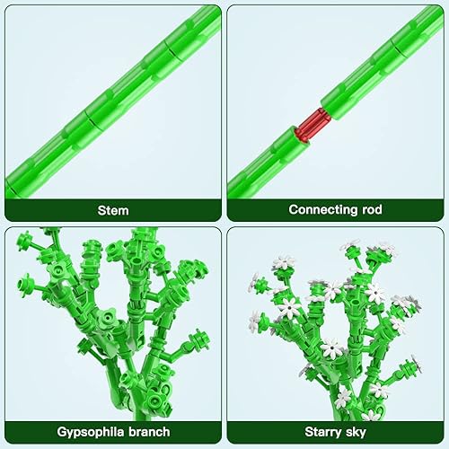 Mould King 24004 Blocs de Construction de Fleurs Collection Botanique 144 Pièces DIY Blocs de Construction de Pinces de Fleurs Cadeau d'anniversaire de la Saint-Valentin (sans Vases) - Nail Gallerys