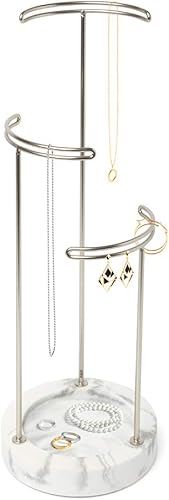 UMBRA tesora Stand. Arbre à bijoux Tesora. En résine marbre métal nickel. Dimension 16cmx41.3cm - Nail Gallerys