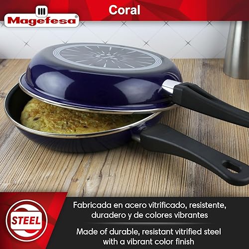 VITREX Marseille Duo - Lot Poele Duo Bleu pour Tortillas 24cm + Taper 21cm, Acier Émaillé, Revêtement Antiadhésif Bicouche, Tous Types de Cuisinières, Induction - Nail Gallerys