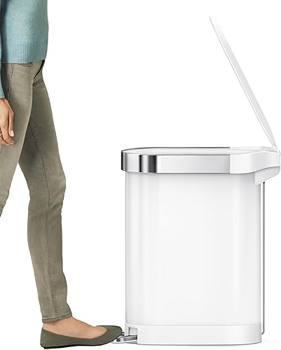 simplehuman CW2069 poubelle étroite à pédale, poubelle de cuisine, acier blanc, 45 litres - Nail Gallerys