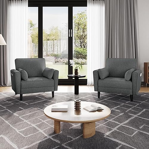 Yaheetech Fauteuil de Salon Moderne avec Accoudoir et Poches Fauteuil Relax avec Coussins Cadre en Bois Fauteuil Chambre en Tissu pour Salon Gris - Nail Gallerys