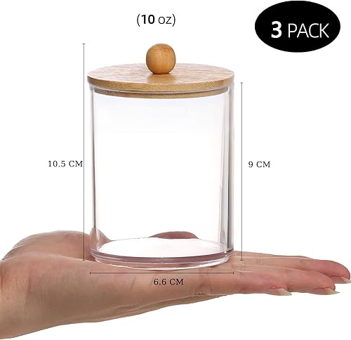 Tbestmax Qtip Lot de 3 pots d'apothicaire transparents pour cotons-tiges/balles/tampons de 283,5 g avec couvercles en bois - Nail Gallerys