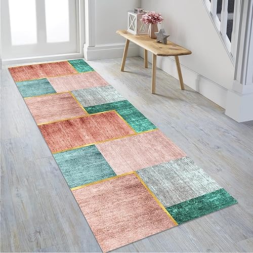 Tapis de cuisine long - Antidérapant et lavable - Tapis de couloir - Gris - Rose - Vert - Doré - 70 x 240 cm - Tapis de couloir - Vendu au mètre - Pour chambre à coucher, salon, salle à manger - Nail Gallerys
