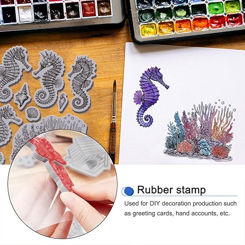 GLOBLELAND Tampon en Caoutchouc Adhésif Tortue de Mer et Corail 8.7'X7' tampon EVA L'été Animaux Marins Tampon en Caoutchouc pour Bricolage Scrapbooking et Fabrication de Cartes - Nail Gallerys