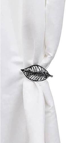 2 Embrasses, Pinces à Rideaux décoration en Metal, modèle Feuille Couleur Noir et Argent - Nail Gallerys