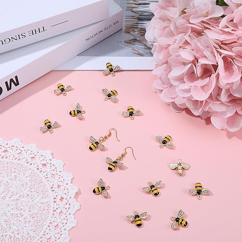 Ouligay Lot de 24 breloques abeilles mignonnes pour bracelets - En alliage émaillé doré - Pour bricolage de colliers, boucles d'oreilles, bracelets - Nail Gallerys