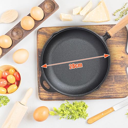 Denmay Poêle à griller universelle en fonte, grande, ronde, en fonte, avec deux poignées et deux becs, poêle à frire multifonctionnelle (Ø 28 cm) - Nail Gallerys
