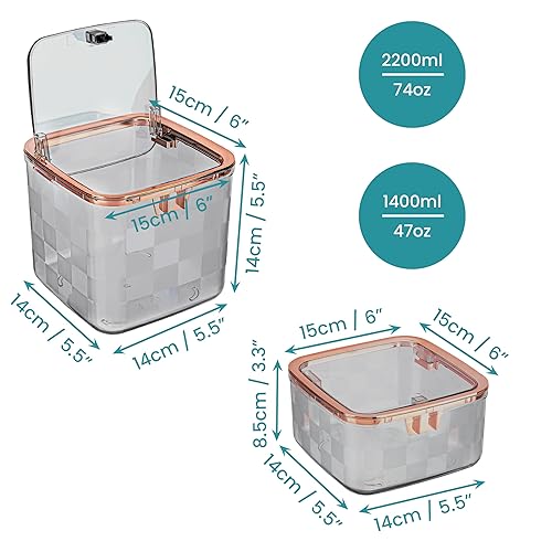 BELLE VOUS Lot de 2 Petites Poubelles de Bureau avec Couvercle - Mini Poubelle en Plastique 1,4L et 2,2L - Petite Poubelle de Table - Cuisine - Chambre - Salle de Bain - Toilette - Nail Gallerys