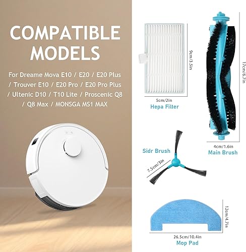 Accessoires pour Ultenic D10/T10 Lite,pour Proscenic Q8/Q8 Max,pour Dreame Mova E10/E20/E20 Plus,pour Trouver E10/E20 Pro/Plus,pour BPMIO B15/B15 Plus,pour Lubluelu L15, pour MONSGA MS1 MAX - Nail Gallerys