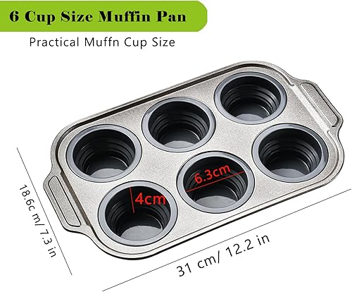Moule à muffins en silicone, antiadhésif, avec cadre en métal solide, pour un démoulage facile des muffins, passe au lave-vaisselle, pour 6 muffins, gris, 31 x 18 cm - Nail Gallerys