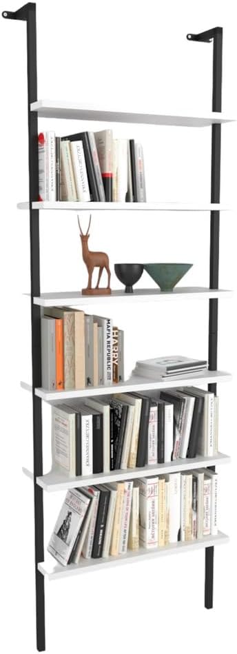 URBNLIVING Bibliothèque murale à 6 étagères en bois avec cadre en métal, meuble de présentation pour le salon, idéal pour les livres et la décoration, design élégant et peu encombrant (blanc) - Nail Gallerys