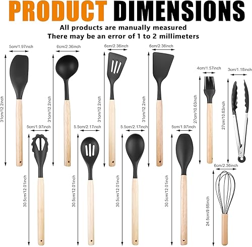 GOMETY Ustensiles de Cuisine en Silicone: 12 Pièces Ensemble d'Ustensiles de Cuisine en Silicone, Résistants à la Chaleur, Antiadhésifs, pour Cuisiner, Pâtisser et Frémir (Noir) - Nail Gallerys