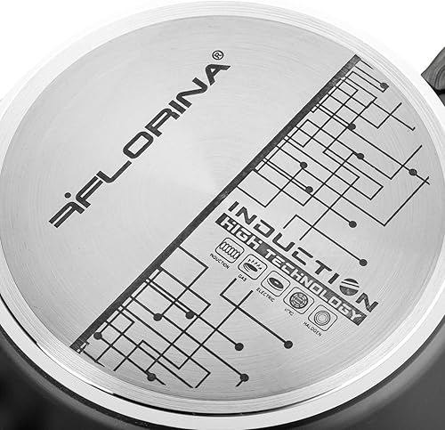 FLORINA Casserole en aluminium (2,4 l) I 20 cm de diamètre I Casserole anti-adhésive I Casserole à induction I Idéal pour cuisinière à induction, cuisinière à gaz et cuisinière électrique (noir) - Nail Gallerys