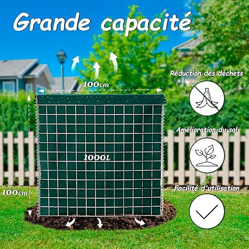 Lechin 1000 L Composteur de Jardin, 100x100x100cm Bacs à Compost de Jardin, Qualité Supérieure Composteur Grille Métallique pour Fruits Perdre des Feuilles de Compostage - Nail Gallerys