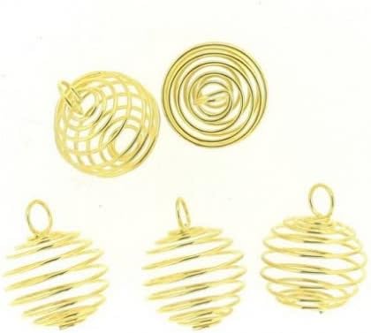superbijoux Lot de 5 Grandes Cages dorées ou Boules Ressort pour Porter Pierres roulées, Perles en Pendentif 2cm - Nail Gallerys