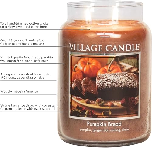 Village Candle – Grande bougie parfumée en pot d'apothicaire, parfum Spiced Pumpkin (potiron épicé), 602,4 g. - Nail Gallerys