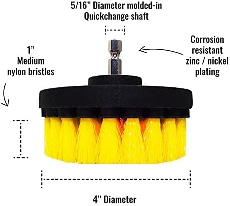 Kornely™ Brosse de Perceuse Premium-Moyennement Douce, Jaune, 10cm. Nettoyeur Professionnel à Puissance. Ne Raye Pas les Surfaces. Pour Nettoyer les Carreaux, Joints, Baignoire, Douche, Fibre de Verre - Nail Gallerys