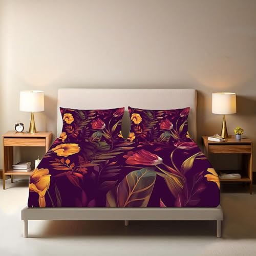 Drap Housse pour Matelas Épais, 3D Impression Microfibre Drap-Housse Épaisseur Allant Jusqu'À 30 Cm - Respirant Et Doux, pour Chambre Décoration (Motif Rose Rouge,140X200Cm) - Nail Gallerys