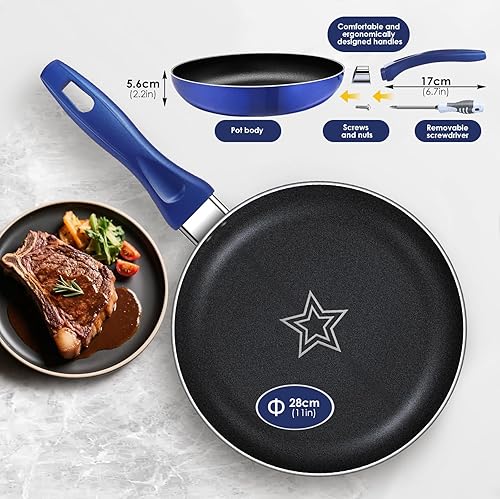 Myiosus Poêle Induction avec Revêtement Anti-adhésif, Poêle en Aluminium avec Poignée Amovible pour Tous Les types de Feux, Envois Chiffons de Nettoyage et Tournevis - Nail Gallerys