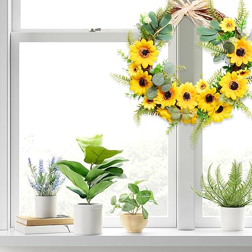 Couronnes de Tournesol pour Porte d'entrée, Couronne de Tournesol, 15, 8 Pouces Couronne d'été Artificielle avec Feuilles pour extérieur, intérieur - Nail Gallerys