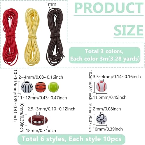 PH PandaHall Kit de Fabrication de Bracelets de Sport 60pcs perles de Sport avec 9 m et 1mm Cordons en Coton Ciré pour Bijoux Colliers Cadeaux de Fête Anniversaire - Nail Gallerys