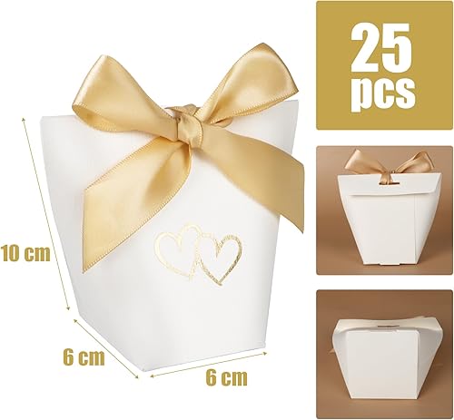 BETESSIN 25Pcs Boîtes Dragées Mariage Contenant Dragées Baptême Cadeau Invité avec Ruban pour Baby Shower Anniversaire Communion Confirmation Noël Emballage - Nail Gallerys