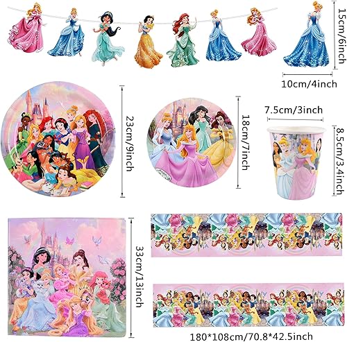 52 Pièces Vaisselle de Fête Princesse Enfant, Vaisselle Anniversaire Princesse, Ensemble de Vaisselle de Fête Serviettes de Table Nappe Bannière Décoration pour Enfants - Nail Gallerys