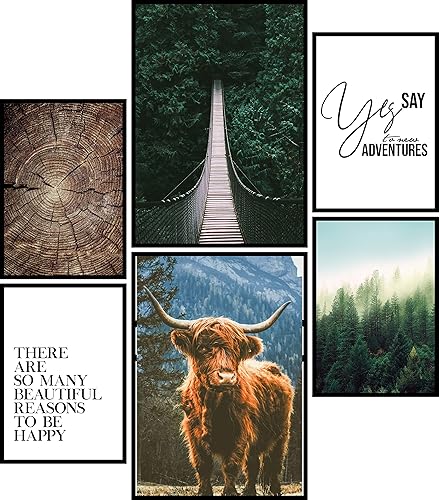 Urhome - Lot de 6 posters - Motif Highlands - Impression d’art - Format : 2 x A3 et 4 x A4 - Cadre blanc en bois - Idéaux comme décoration murale pour chambre à coucher, salle à manger et salon - Nail Gallerys