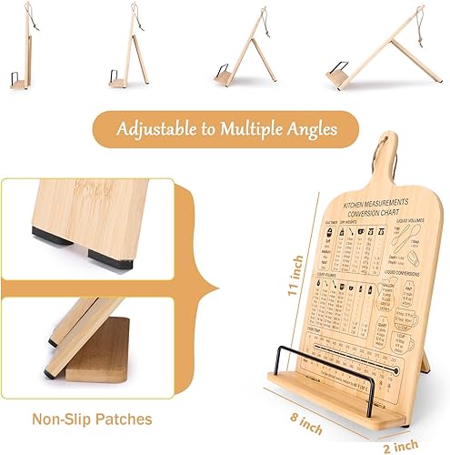 Support de livre de recettes en bois pour Kithchen - Pliable et suspendu - Pour comptoirs de cuisine - Présentoir rustique avec tableau de conversion des mesures - Nail Gallerys