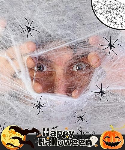 Toile d'Araignée Halloween, 2024 Nouveau Daraignée Toile Décoration Réaliste, 240g Toile d'Araignées Décoration Blanc avec 70 Araignées Réaliste pour Hallowee Carnaval La fête Décoration - Nail Gallerys