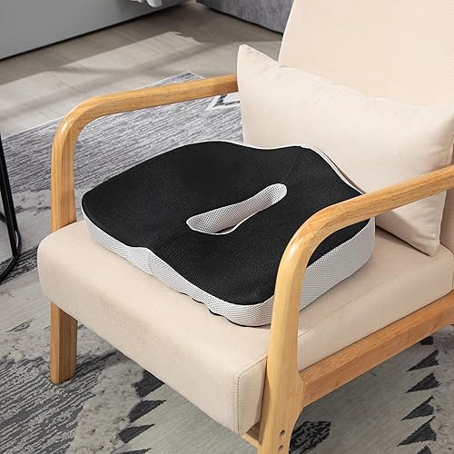 HOMCOM Coussin Chaise Bureau en Mousse à mémoire - Coussin Coccyx Ergonomique avec Fond antidérapant et Housse en Maille pour Fauteuil Roulant, chaises Salle à Manger et Fauteuil Bureau, Noir - Nail Gallerys