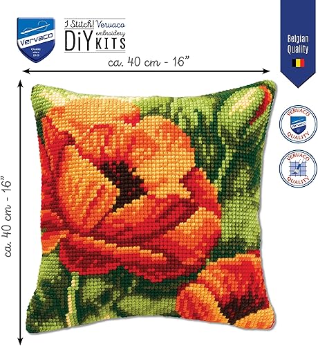 Vervaco Point De Croix Coussin Complet Set Une Fleure Orange Decoration Manuelle Broderie Kit Adulte Art Creatif Cadeau DIY Cross Stitch Embroidery ca. 40 x 40 cm, Coton, Multicolore - Nail Gallerys