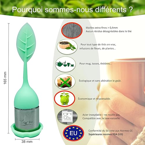 4 Infuseurs Thé + Cuillère Doseur [INOX et Silicone] + Ebook - Boule à Thé Originale - Coffret Filtre et Diffuseur Extra Fin - Passoire Metal Acier Inoxydable - Vrac, Infusion, Tisane - Nail Gallerys