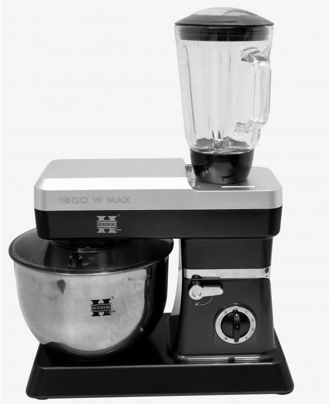 Herzberg, HG5065-GRAY, Robot Petrin Multifonction, Blender en Verre 1.7L, Puissance 1800 W max, Réglage de 6 Vitesses, Capacité du Bol 6.5L, Inox, Couleur Gris - Nail Gallerys