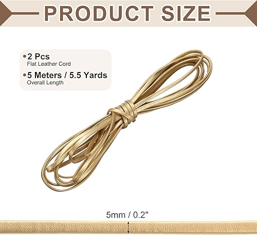 sourcing map Lot de 2 paquets de cordons plats en cuir, 5 mm, pour travaux manuels, dorés - Nail Gallerys
