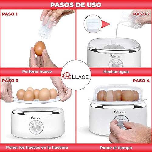 LELLACE Cuiseur à oeufs électrique, 400 W avec minuterie et alarme pour faire 1 à 7 oeufs durs, mollets ou bouillis. Bouilloire avec bol d'oeufs pochés - Nail Gallerys