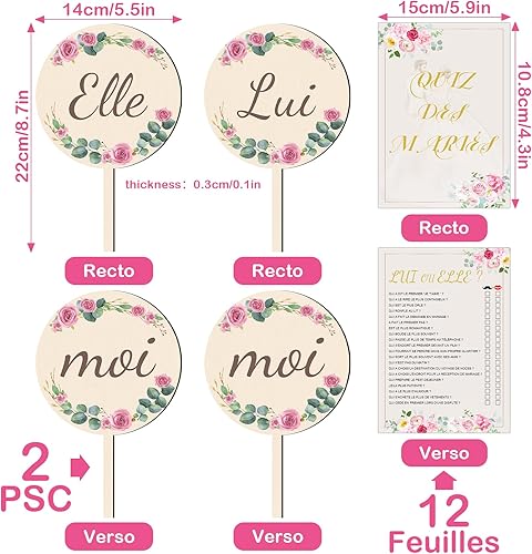 Bomtop Decoration Mariage, 2 Pièces Elle et Lui Pancarte en Bois et 12 Feuilles Quiz des Mariés Cartes de Questions, Jeu de Mariage pour les Invités, Jeu Elle et Lui pour Mariage, Jeux Mariage - Nail Gallerys
