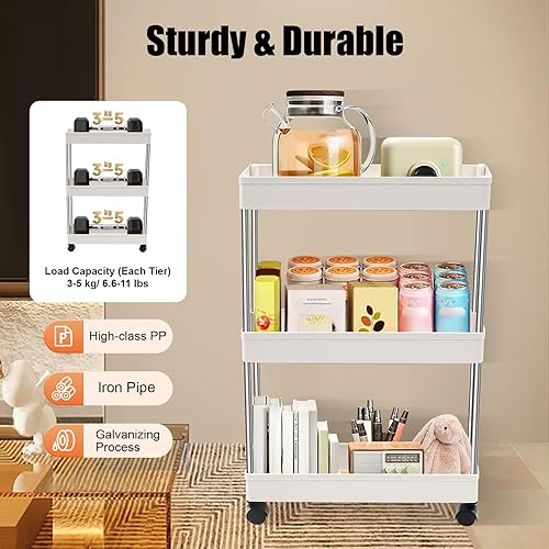 TRIEBAN Chariot à roulettes pour niche de salle de bain Étagère sur pied 3 étagères Blanc - Nail Gallerys