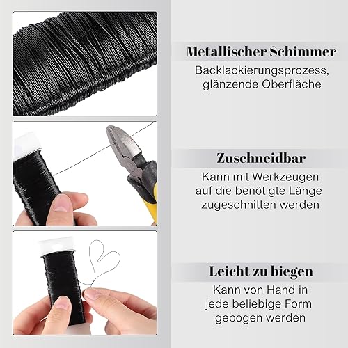 Fil de bricolage, 0,35 mm x 100 m, noir, pour travaux manuels, bijoux, nœuds, fleurs, modélisation, fabrication de bijoux, travaux manuels (50 m par rouleau) - Nail Gallerys